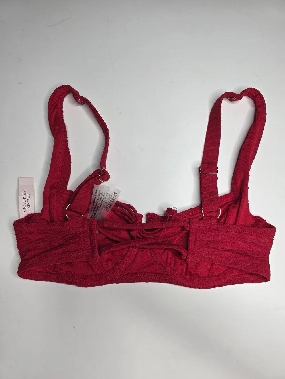 NEW Victoria's Secret Red Textured Underwire Bikini Top Demi Style 32D
